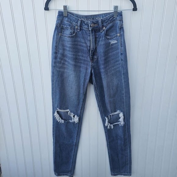 American Eagle Mom Jean Distressed Blue Jeans Womens 00 - Picture 1 of 4